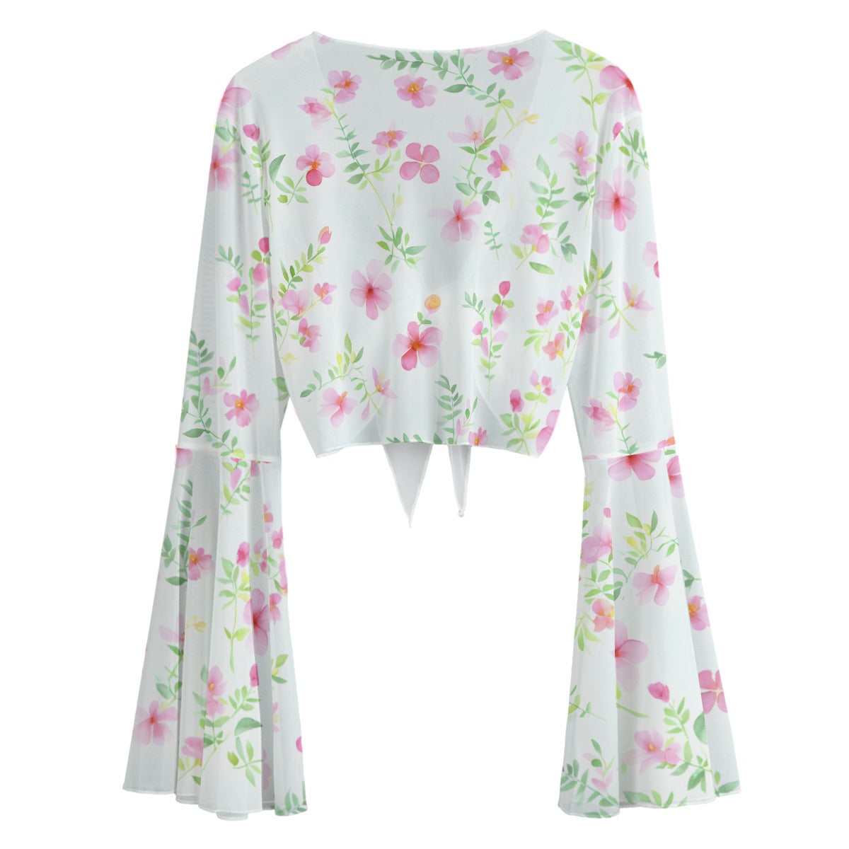 Kawaii Heaven Women's Mesh Lace-Up Bell Sleeve Blouse, Elegant Chic Summer Style
