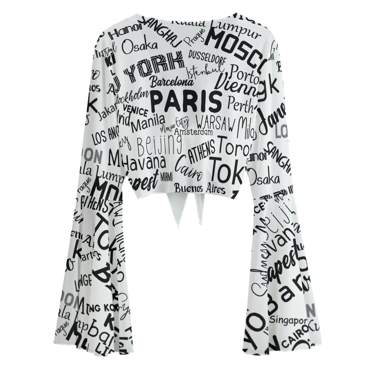 Kawaii Heaven Women's Mesh Blouse with Lace-Up and Bell Sleeves