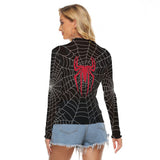 Kawaii Heaven Women's Mesh T-shirt - Spider Queen Print, Black Web with Red Spider