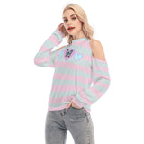 Pastel Butterfly Cold Shoulder Sweatshirt – High Neck Cute Top