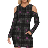Cold Shoulder Hoodie Dress – Plaid Tunic Sweatshirt with Hood & Pocket