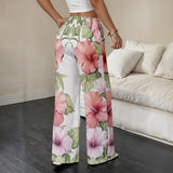 Floral Lounge Pants – Pink Flower Relaxed Straight Leg Trousers