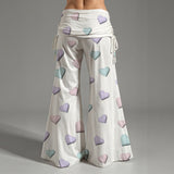Heart Print Wide Leg Pants – Women’s High Waisted Flowing Trousers