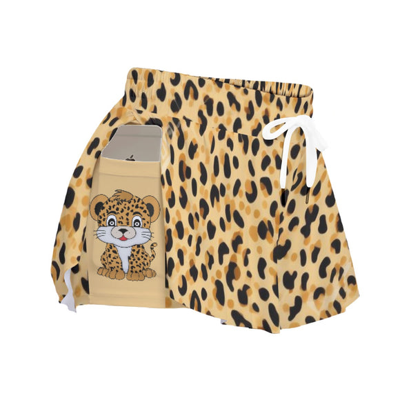 Kawaii Heaven Leopard Print Women's Sport Skort with Phone Pocket