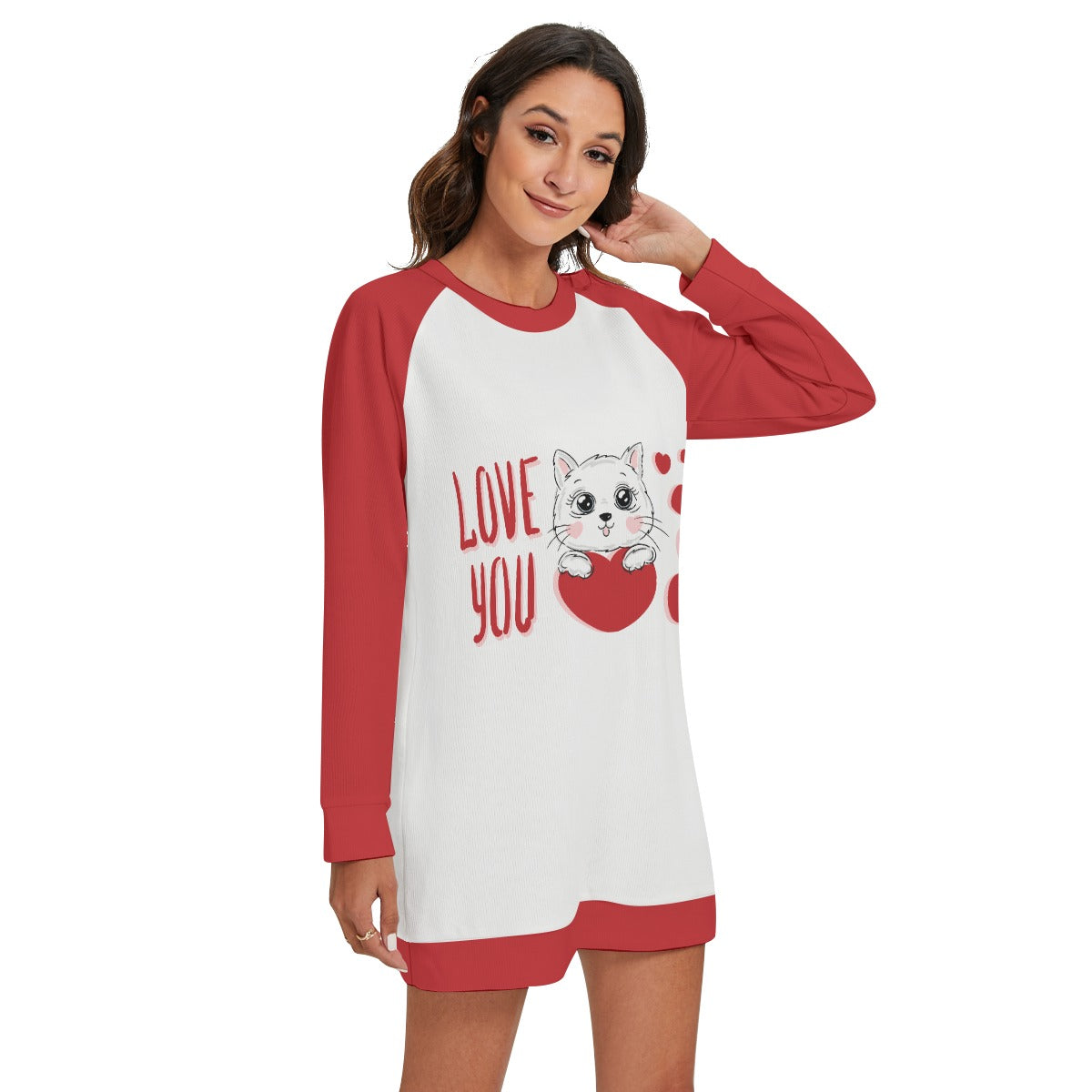 Kawaii Heaven Women's Love You Kitty Round Neck Raglan Sleeve Sweater