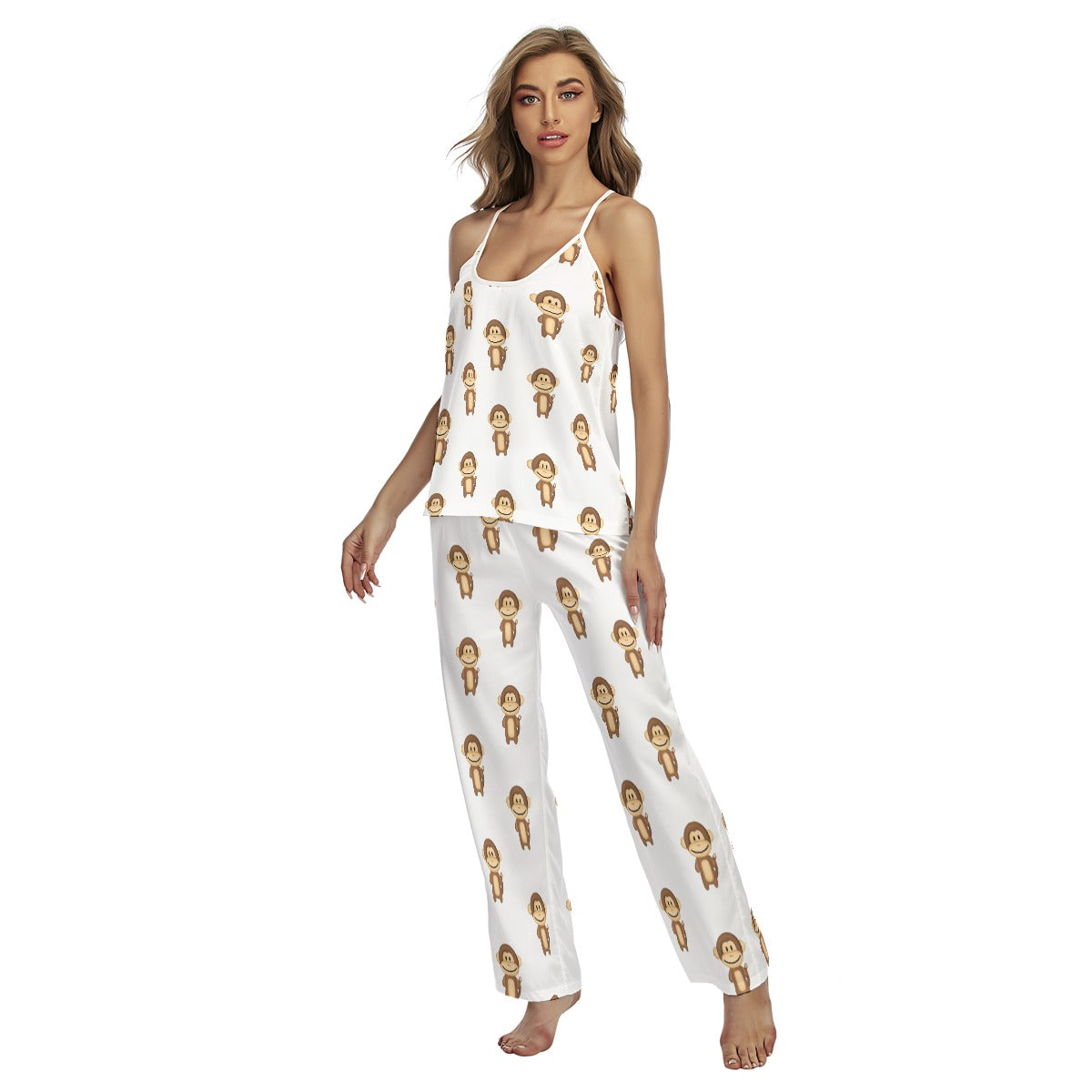 Kawaii Heaven Women's Cheeky Monkey Cartoon Pajama Set, Soft & Comfortable for Summer