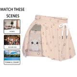 Kawaii Bunny Print Skort with Pocket - Cute Rabbit Star Athletic Skirt Shorts for Women