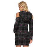 Cold Shoulder Hoodie Dress – Plaid Tunic Sweatshirt with Hood & Pocket