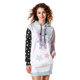 Kawaii Heaven Women's Heavy Fleece Long Hoodie with Pastel Skeleton & Star Print