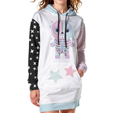 Kawaii Heaven Women's Heavy Fleece Long Hoodie with Pastel Skeleton & Star Print