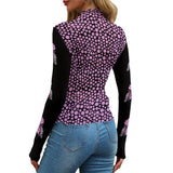 Kawaii Heaven Women's Mesh T-shirt - Pink Butterfly Mosaic Long Sleeve Crop Top