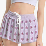 Kawaii Heaven Women's Cat Love Heart Print Skorts with Pockets - Lilac