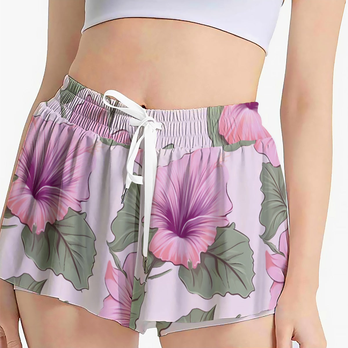 Hibiscus Floral Skort – Pink Tropical Skirt Shorts with Pockets