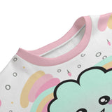 Kawaii Heaven Unisex Fleece Sweatshirt with Shamrock Rainbow Print - Loose Fit Hacci Fleece Crew Neck Sweater