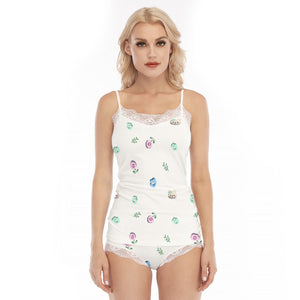 Women's Sexy Floral Lace Trim Pajama Set with Cami Top and Shorts - Kawaii Heaven