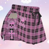 Pink Plaid Skull Skort – Gothic Skirt Shorts with Pockets