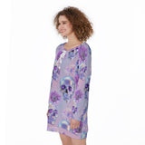 Pastel Skull Lace-Up Sweatshirt – Off-Shoulder Long Sleeve Top