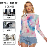 Kawaii Heaven Women's Mesh T-shirt with Tie-Dye Heart Grid Print - Sexy Unique Design