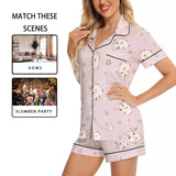 Women's Imitation Silk Short Sleeve Pajama Set with Bear Print