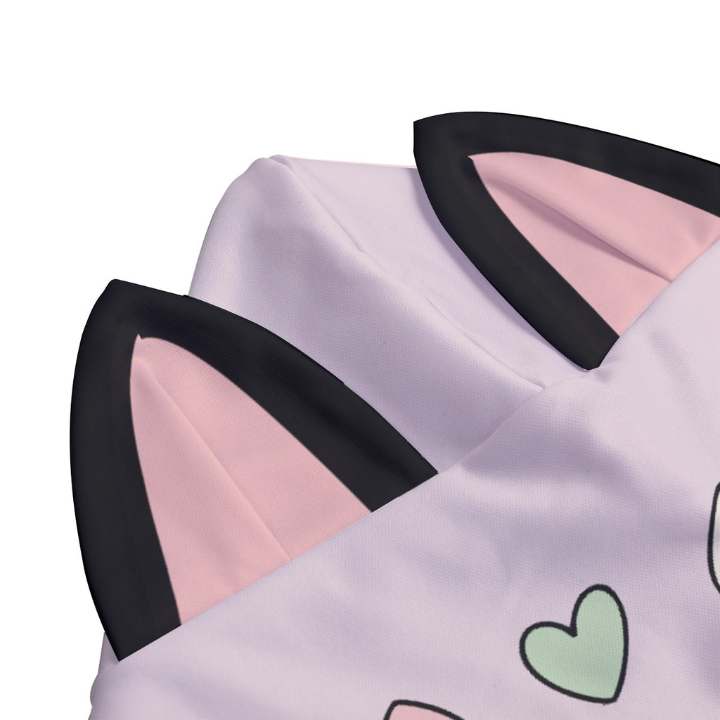 Matcha Reading Cat Ear Zip-Up Hoodie