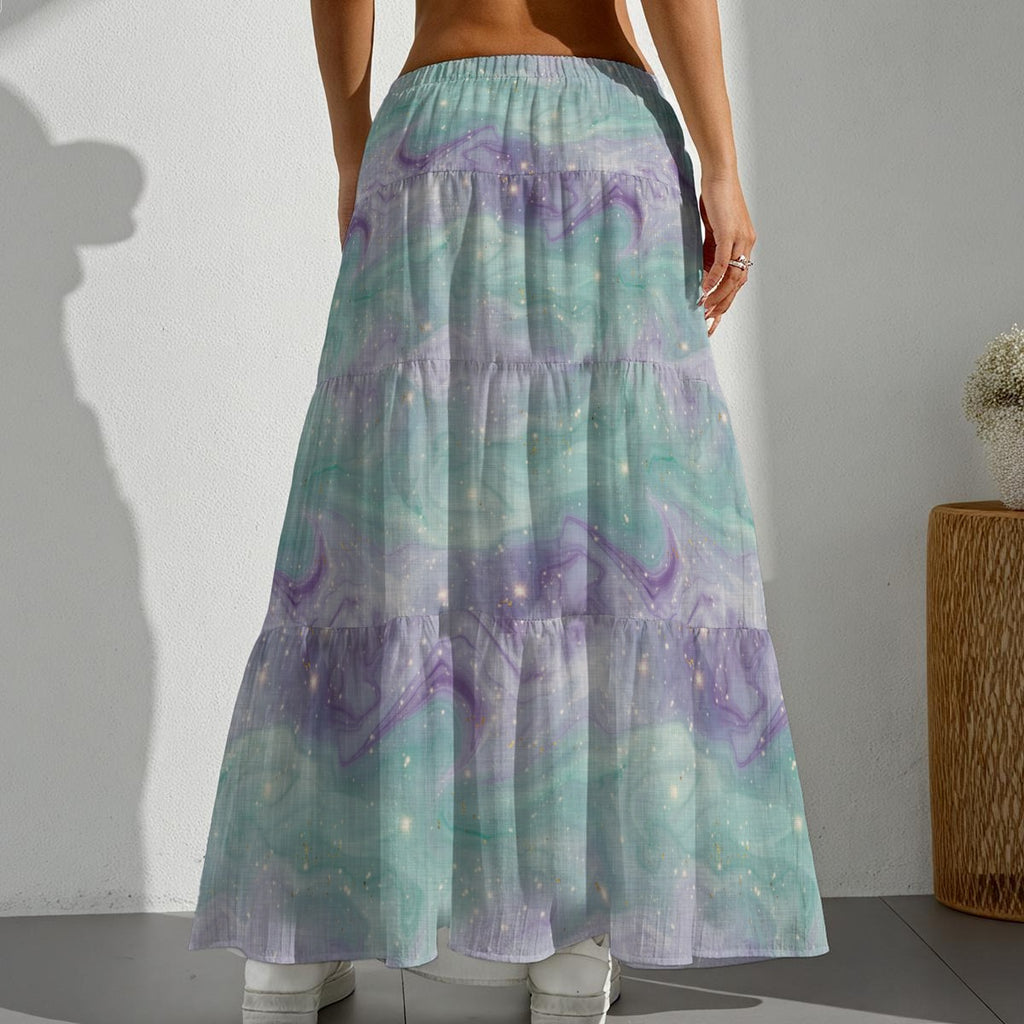 Pastel Galaxy Tiered Maxi Skirt