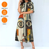 Abstract Art Midi Dress – Women’s Elastic Waist Casual Fashion