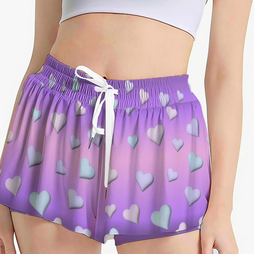 Gradient Pastel Heart Skort – Women’s Kawaii Sports Skirt with Pockets