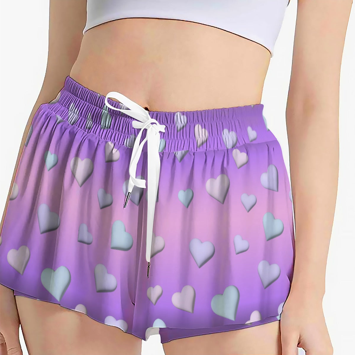 Gradient Pastel Heart Skort – Women’s Kawaii Sports Skirt with Pockets