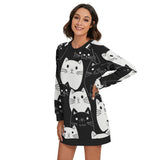 Women's Monochrome Meow Lounge Round Neck Raglan Sleeve Sweater | Polyester Blend