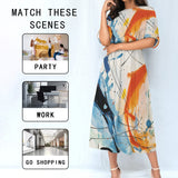 Paint Splash Abstract Midi Dress – Women’s Elastic Waist Casual Wear