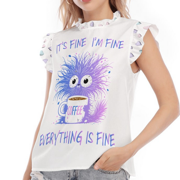 Funny Coffee Monster Women’s Blouse with Ruffle Details