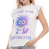 Funny Coffee Monster Women’s Blouse with Ruffle Details