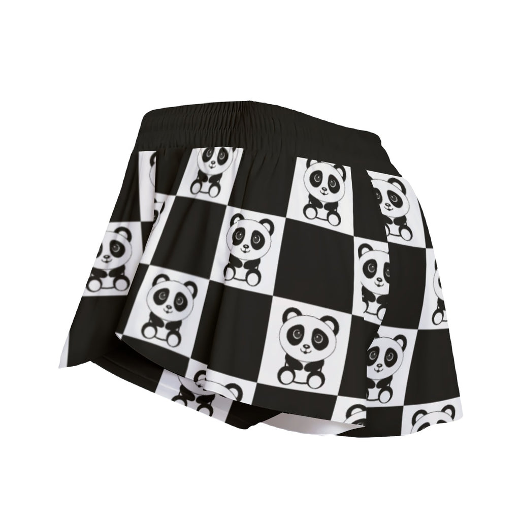 Kawaii Heaven Women's Panda Chessboard Pocket Skorts with Microfiber Fabric