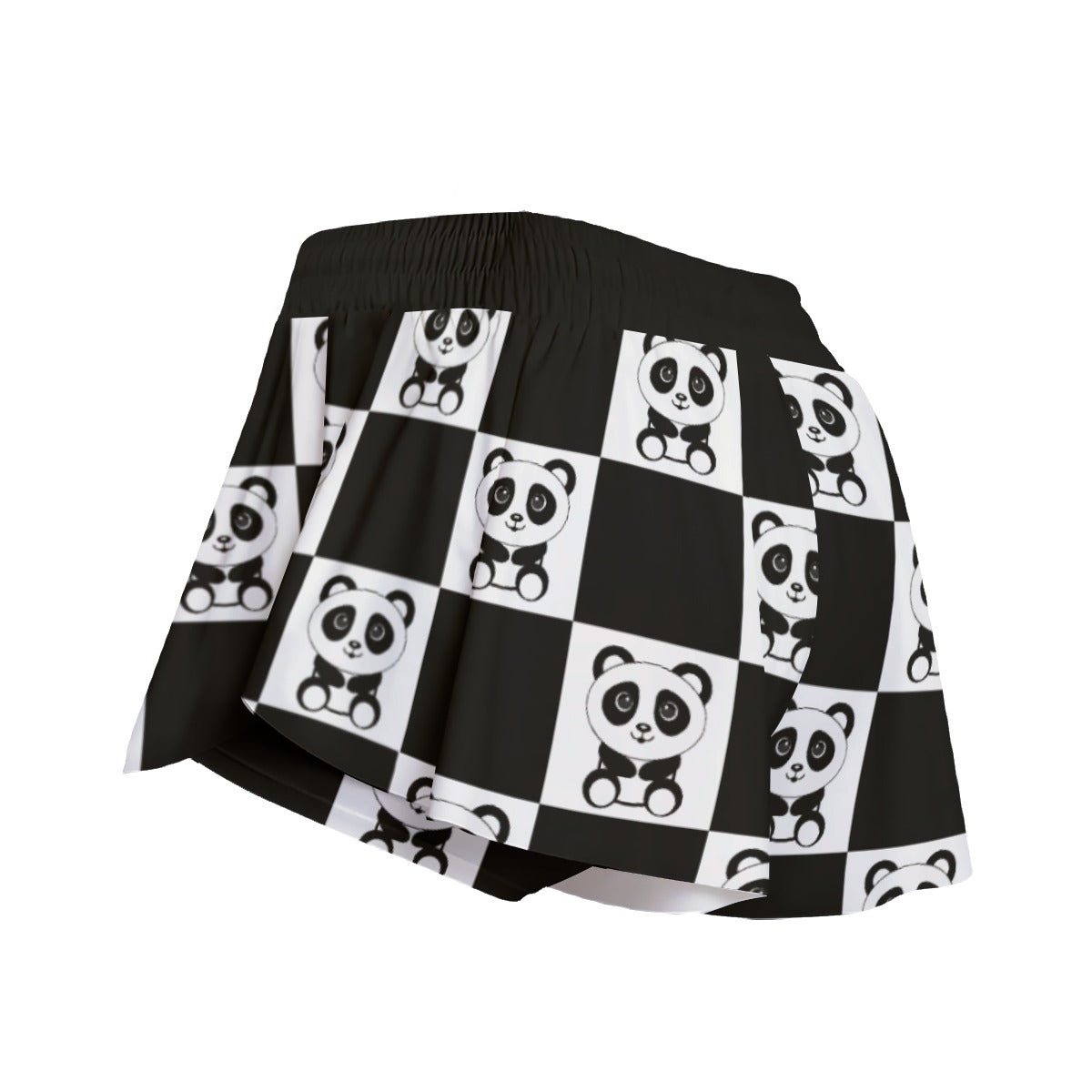 Kawaii Heaven Women's Panda Chessboard Pocket Skorts with Microfiber Fabric