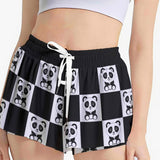 Kawaii Heaven Women's Panda Chessboard Pocket Skorts with Microfiber Fabric