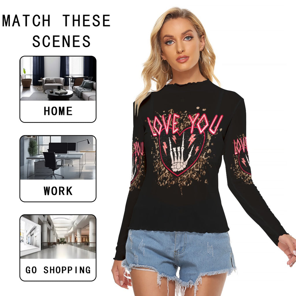 Love You Gothic Mesh Long Sleeve – Sheer Statement Top