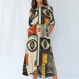 Abstract Art Midi Dress – Women’s Elastic Waist Casual Fashion