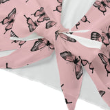 Butterfly Mesh Tie Front Top – Pink Bell Sleeve Sheer Blouse