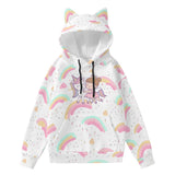 Kawaii Unicorn Cat Ear Hoodie for Women - Cute Pullover with Decorative Ears and High-Quality Print