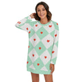 Women's Mint Hearts Harlequin Style Round Neck Raglan Sleeve Sweater | Polyester