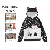 Cat Ear Hoodie – Kawaii Star Print Pullover with Paw Pocket