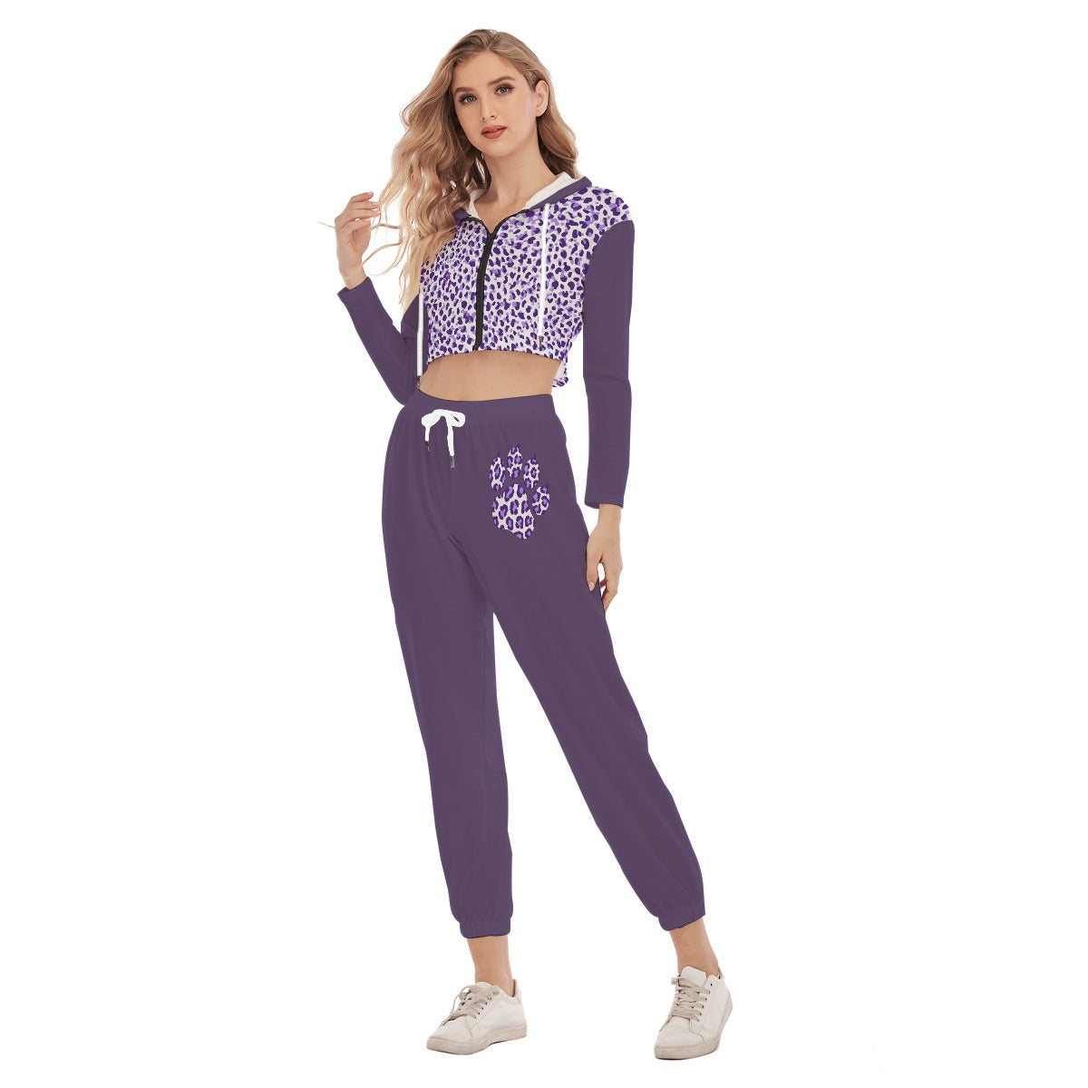 Purple Leopard Paw Tracksuit Set