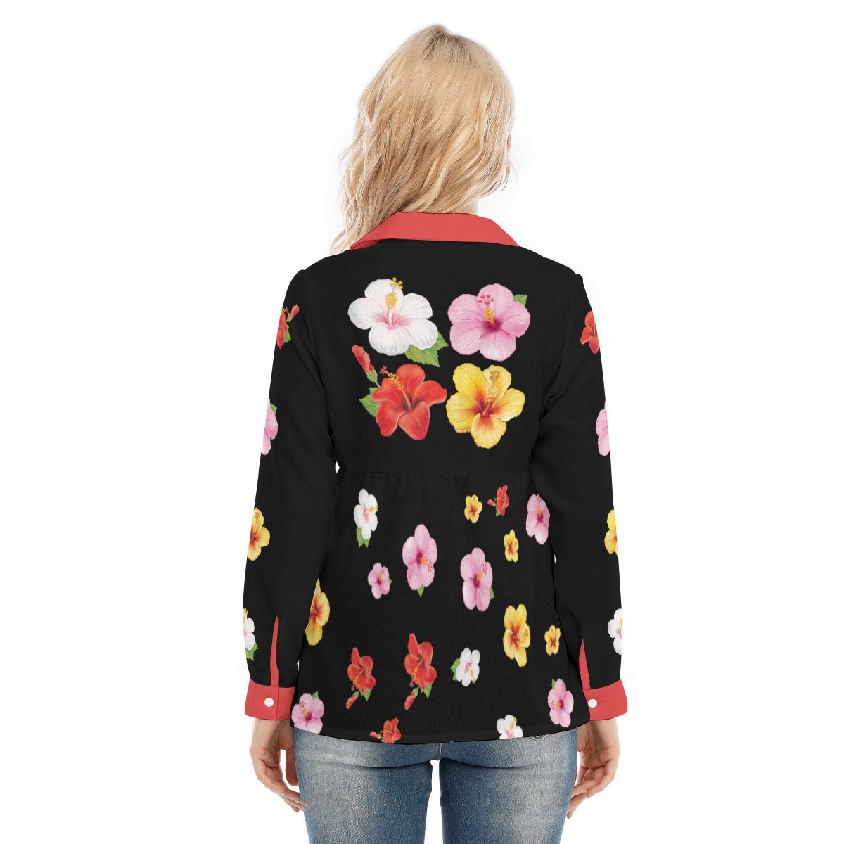 Floral Button Shirt – Black Flower Loose Fit Blouse