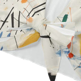 Tie Front Bell Sleeve Blouse – Abstract Art Mesh Top for Women