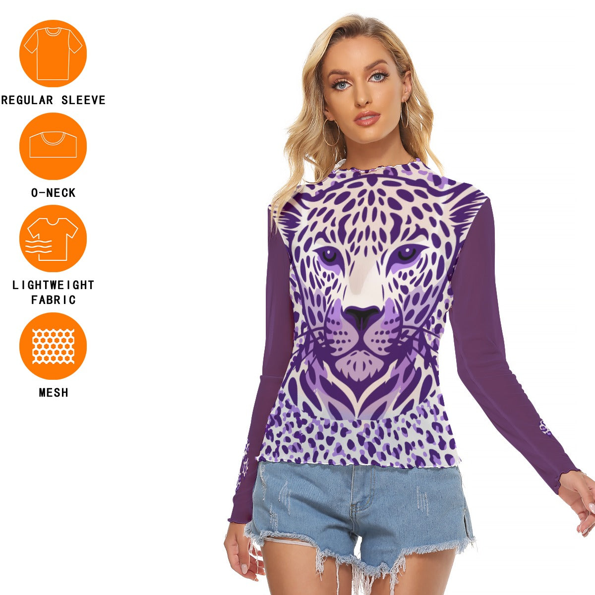 Purple Leopard Face Mesh Top