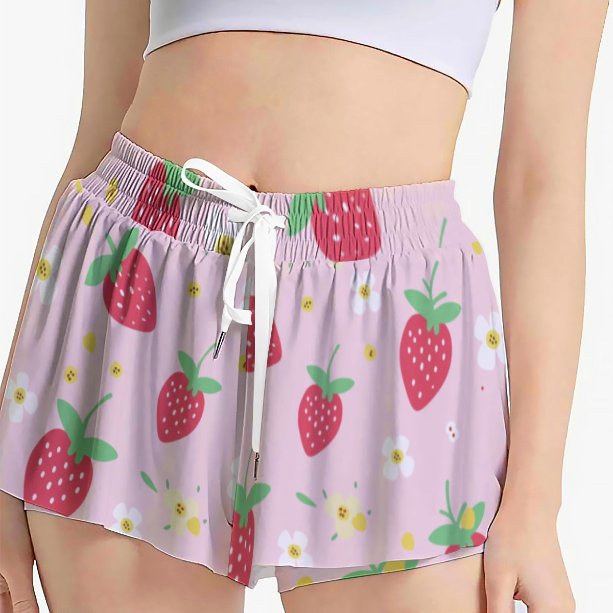 Kawaii Heaven Women's Strawberry Print Skort with Pocket Athletic Skirt Built-in Shorts Phone Holder