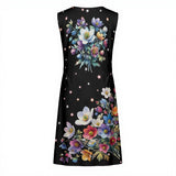 Floral Sleeveless Boho Dress – Black Flower Print Summer Dress