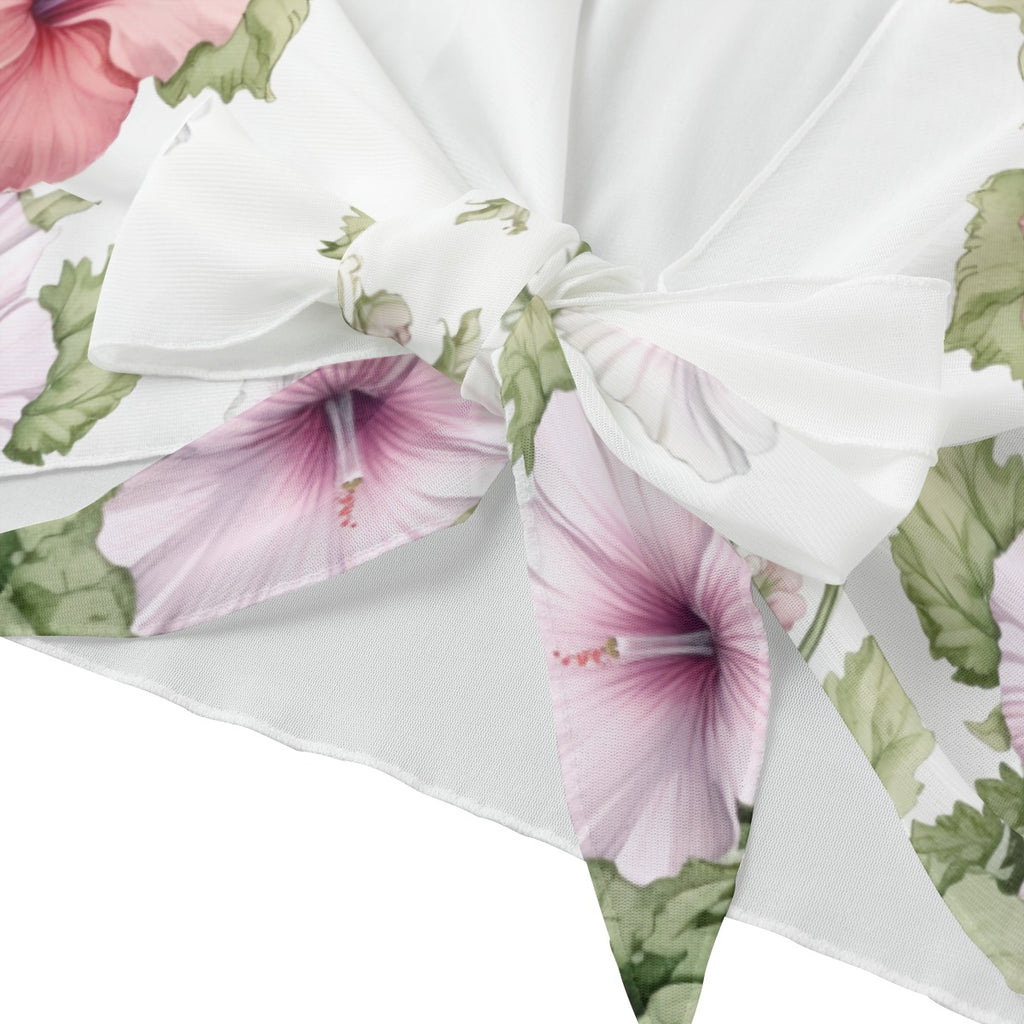Floral Mesh Tie Front Top – Sheer Bell Sleeve Flower Blouse