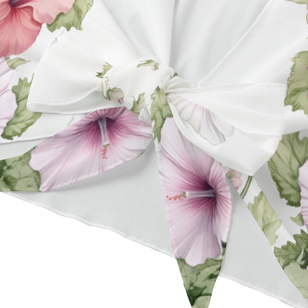 Floral Mesh Tie Front Top – Sheer Bell Sleeve Flower Blouse