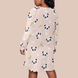 Kawaii Panda Print Long Sleeve Tunic Dress for Women - Oversized Plus Size Raglan Sleeve Jersey Dress